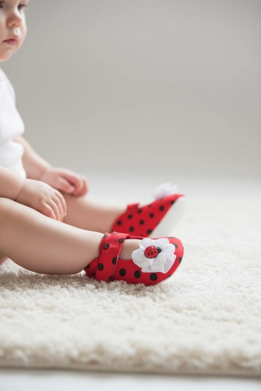 Ladybug Baby Shoes Red Black Polka Dot Infant Slippers Cute Bug Themed Newborn Girl Shoes Baby Shower Gift Toddler Soft Sole Shoes