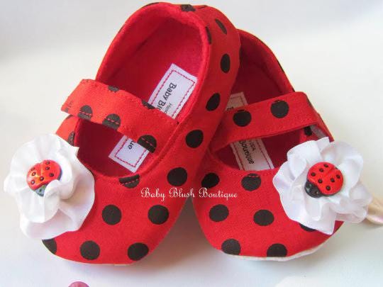 Ladybug Baby Shoes Red Black Polka Dot Infant Slippers Cute Bug Themed Newborn Girl Shoes Baby Shower Gift Toddler Soft Sole Shoes