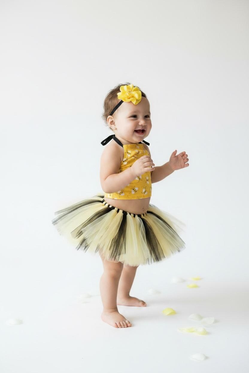 Bumble Bee Baby Tutu Outfit: First Birthday Cake Smash Costume Girl Bee Theme