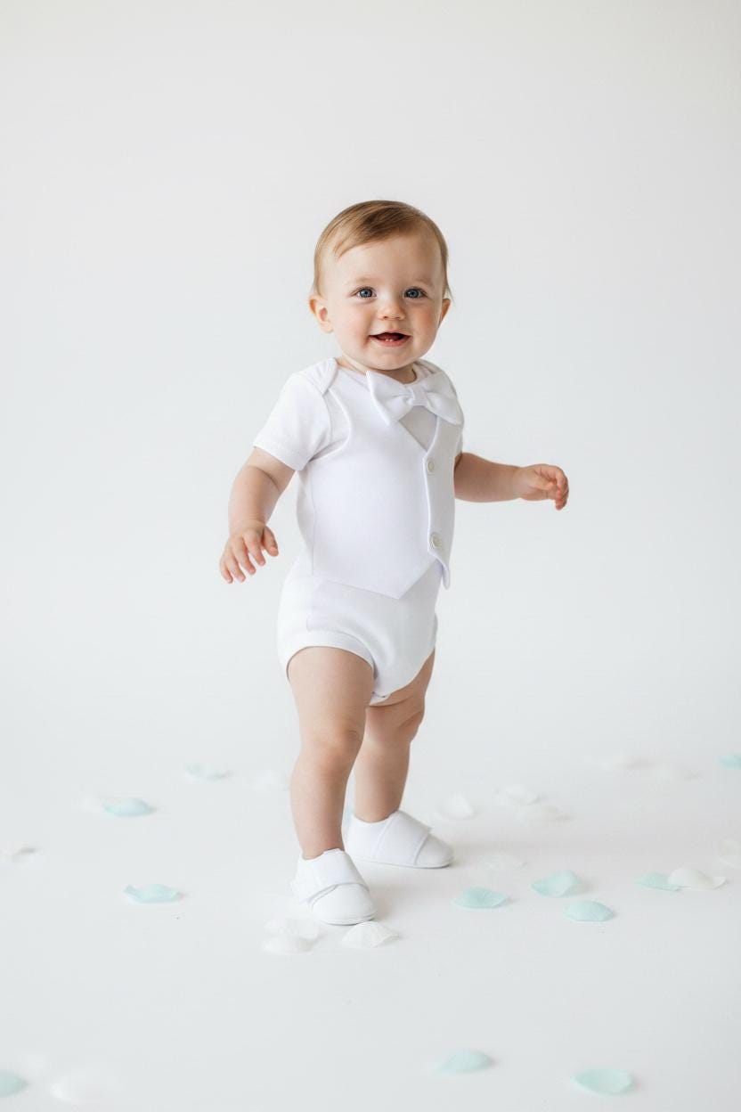 White Baby Boy Vest Bow Tie Outfit  Party Outfit  Newborn Photo Suit