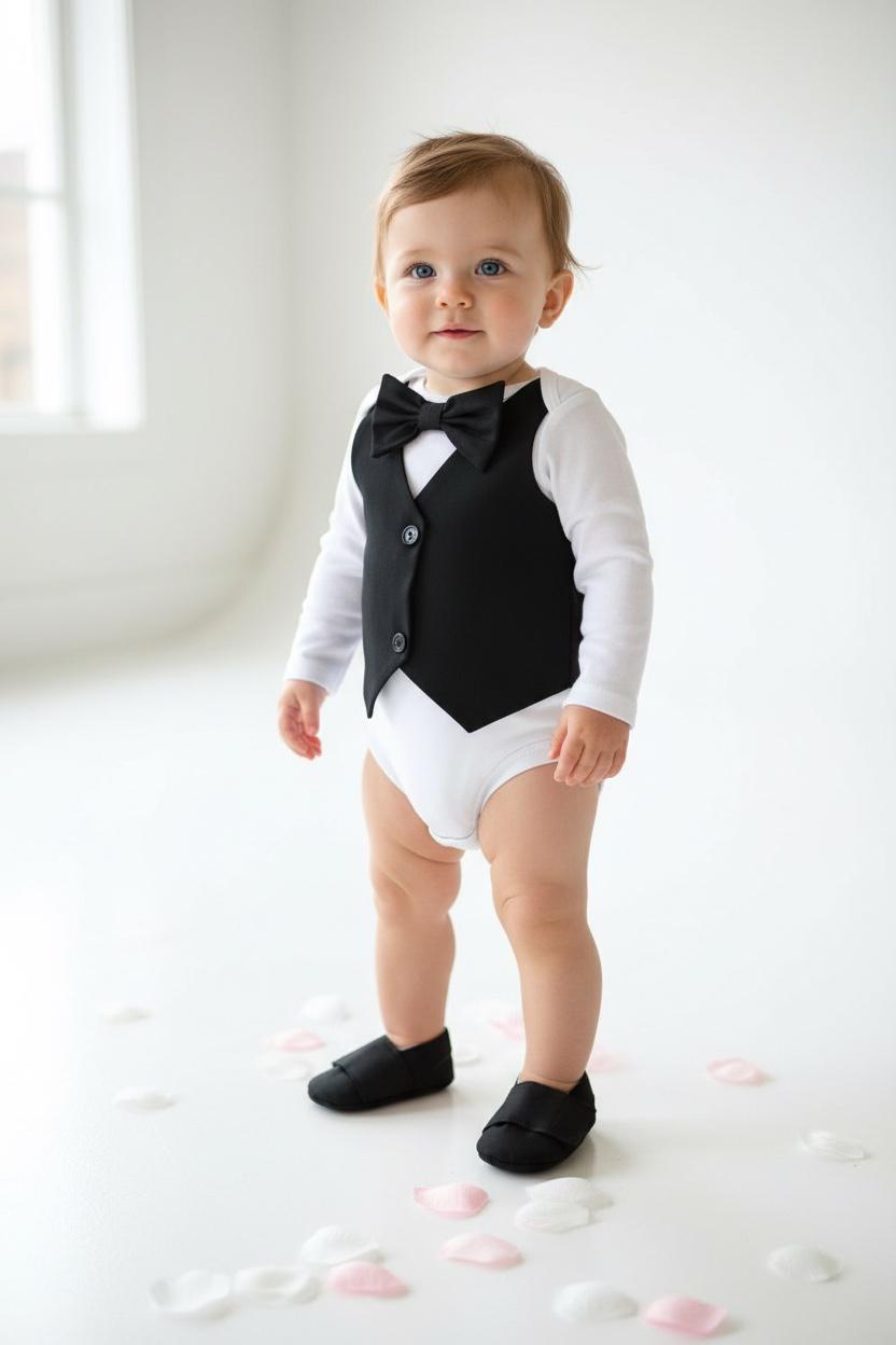 Black Baby Boy Outfit Vest Bow Tie Infant Suit Formal Baby Outfit Wedding Photo Outfit Baby Shower Gift Classic Baby Clothes