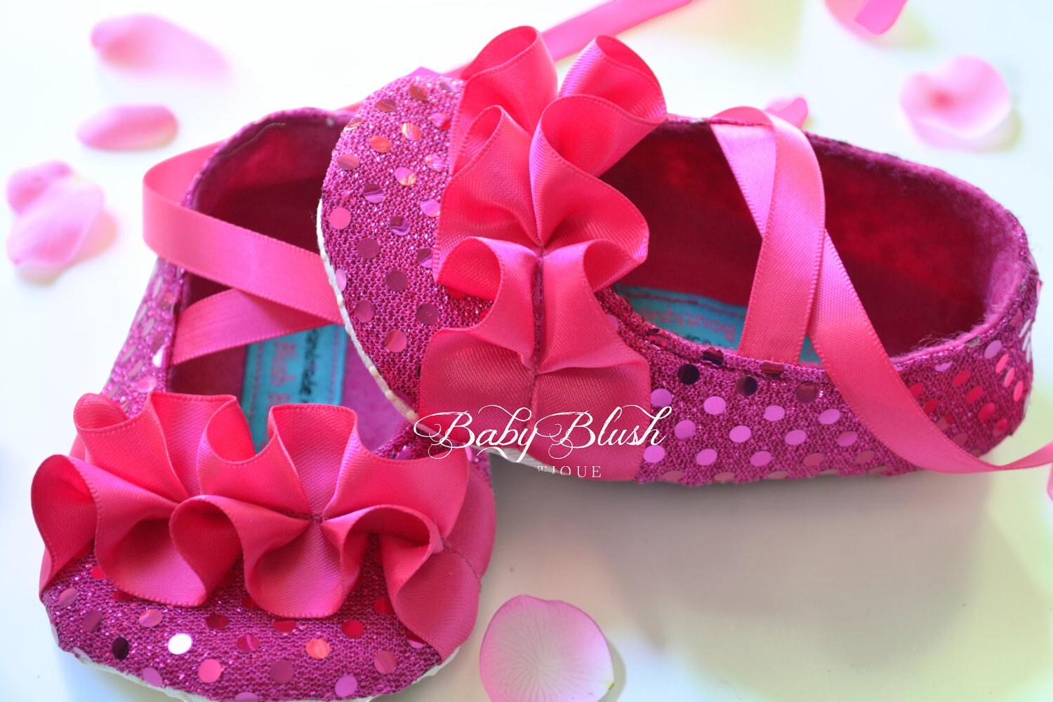 Fuchsia Sequin Baby Shoes Sparkle Infant Ballerina Slippers Baby Girl Dress Shoes Birthday Outfit Baby Shower Gift Glitter Boutique Shoes