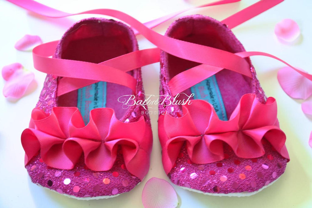 Fuchsia Sequin Baby Shoes Sparkle Infant Ballerina Slippers Baby Girl Dress Shoes Birthday Outfit Baby Shower Gift Glitter Boutique Shoes