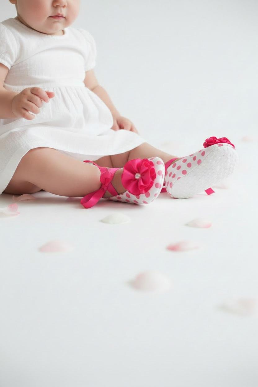 Hot Pink Polka Dot Baby Shoes Infant Girl Ballerina Slippers Bright Baby Outfit First Birthday Shoes Baby Shower Gift Boutique Shoes