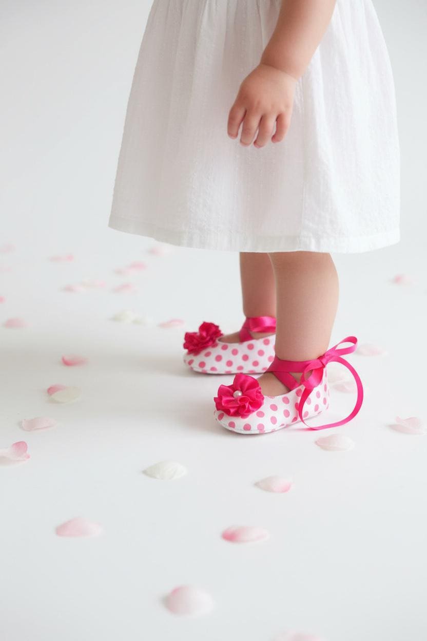 Hot Pink Polka Dot Baby Shoes Infant Girl Ballerina Slippers Bright Baby Outfit First Birthday Shoes Baby Shower Gift Boutique Shoes