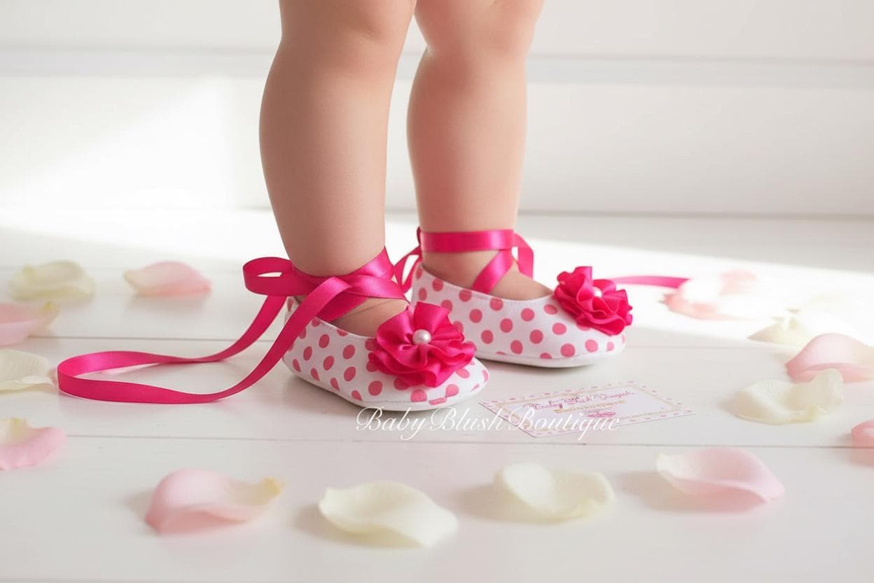 Hot Pink Polka Dot Baby Shoes Infant Girl Ballerina Slippers Bright Baby Outfit First Birthday Shoes Baby Shower Gift Boutique Shoes