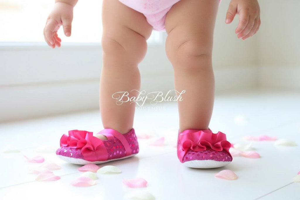 Fuchsia Sequin Baby Shoes Sparkle Infant Ballerina Slippers Baby Girl Dress Shoes Birthday Outfit Baby Shower Gift Glitter Boutique Shoes