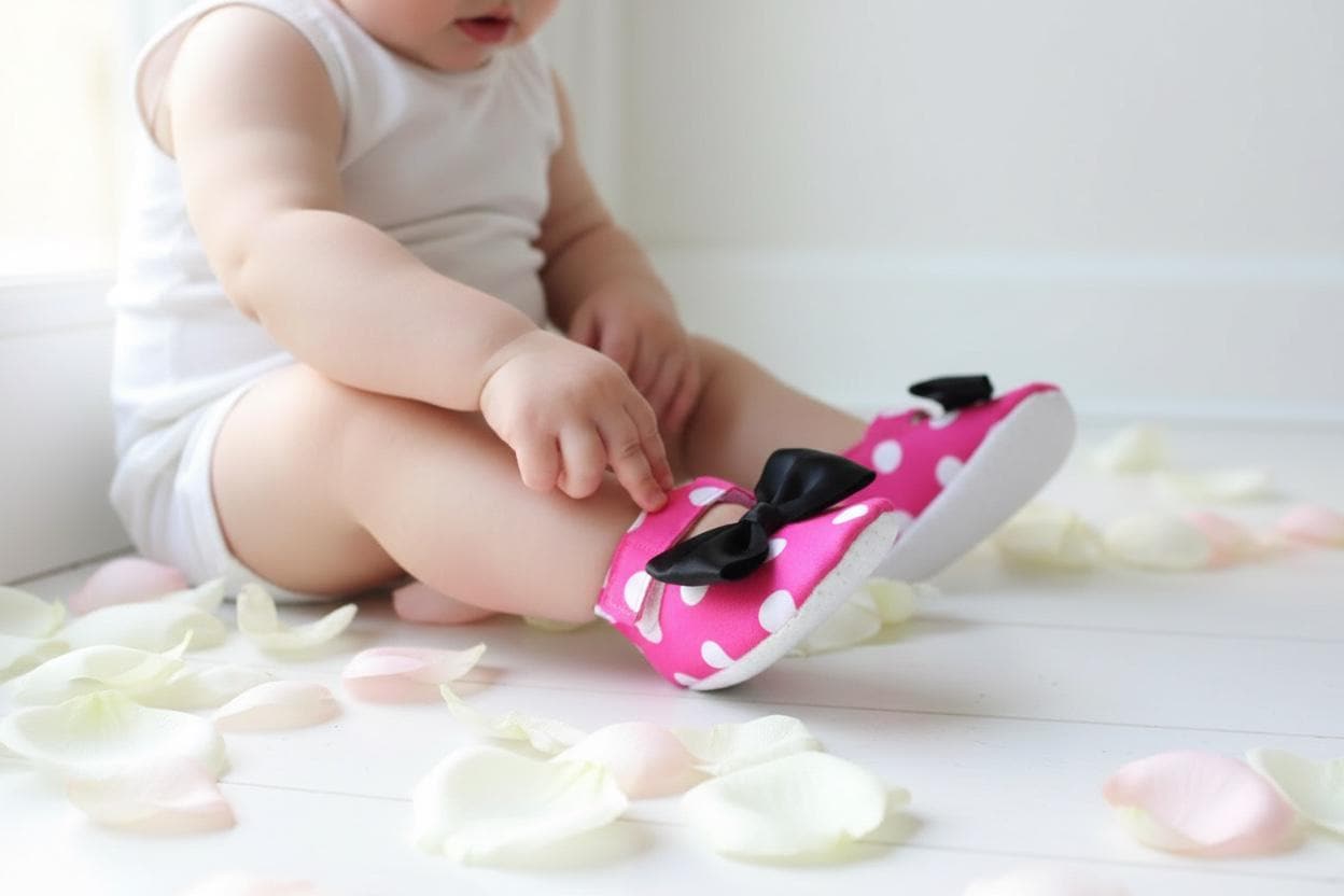 Minnie Inspired Pink Baby Shoes Infant Girl Ballerina Slippers Polka Dot Bow Baby Shoes First Birthday Outfit Baby Shower Gift