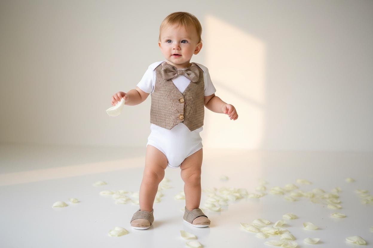 Brown Tan Baby Boy Vest Bow Tie Outfit  Rustic Infant Suit, Photo Clothes