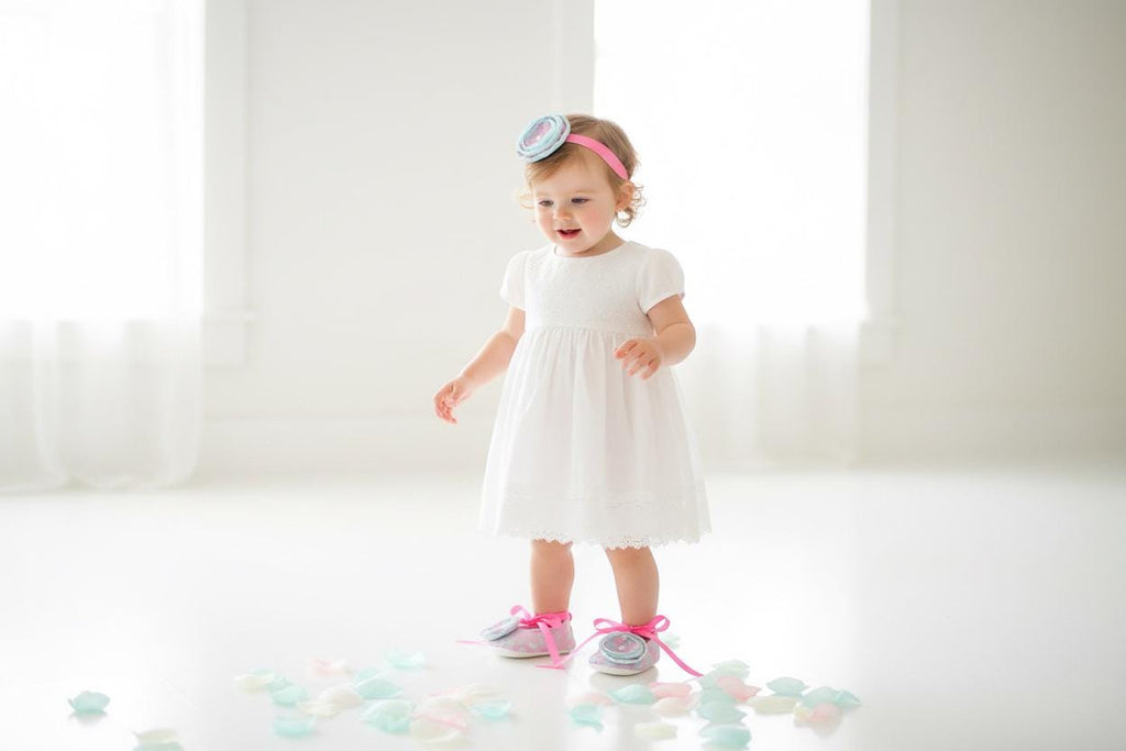 Aqua Baby Shoes Pink Lace Infant Ballerina Slippers Bright Baby Girl Dress Shoes Newborn Photo Outfit Baby Shower Gift Boutique Shoes