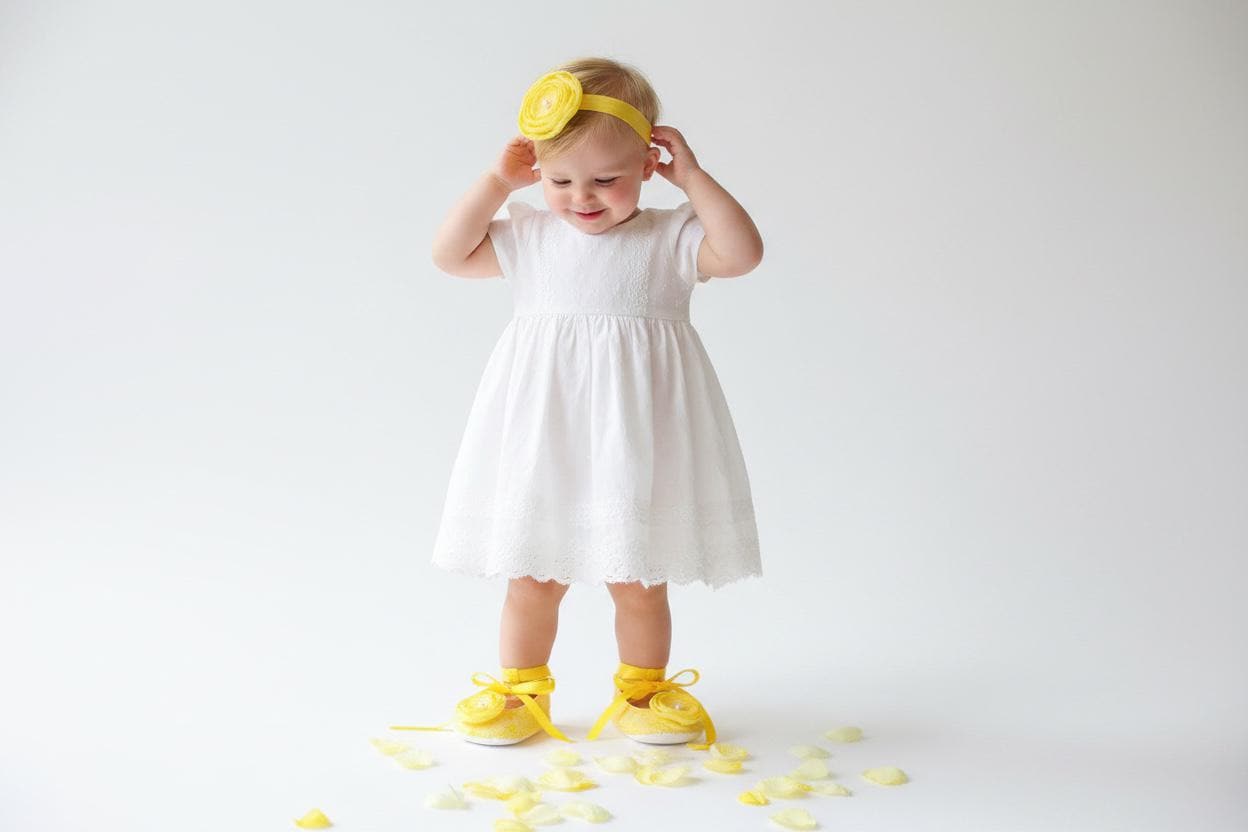 Yellow Lace Ballerina Baby Slippers  Newborn Spring Outfit, Photo Prop