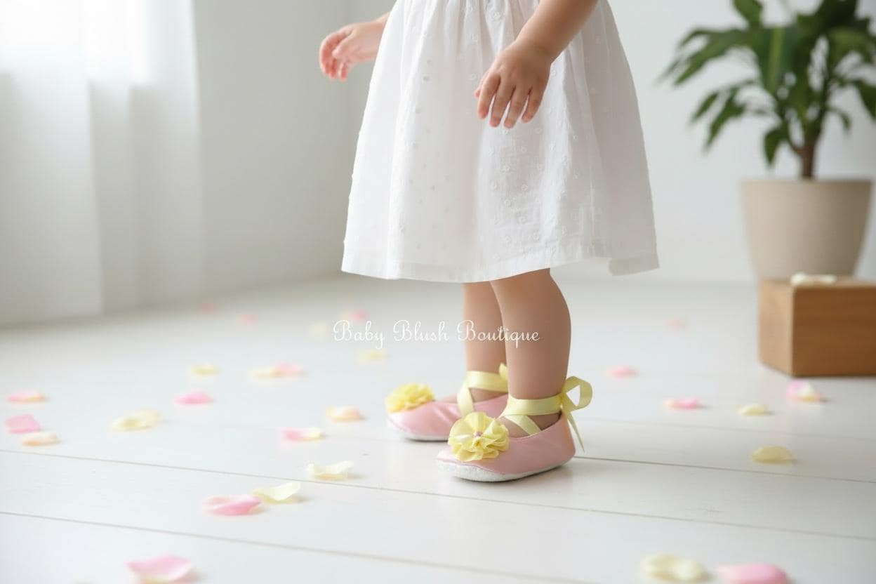 Baby Pink Satin Baby Shoes Infant Ballerina Slippers Soft Baby Girl Dress Shoes Newborn Coming Home Outfit Baby Shower Gift
