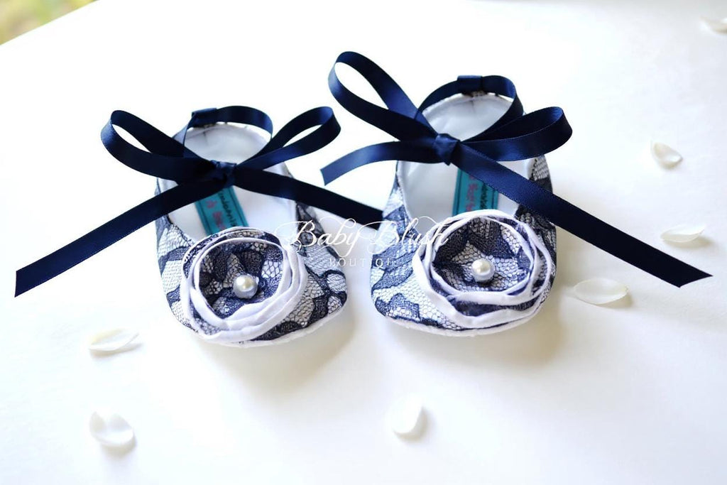 Navy Lace Baby Ballerina Shoes: Vintage Infant Dress Slippers, Photo Outfit