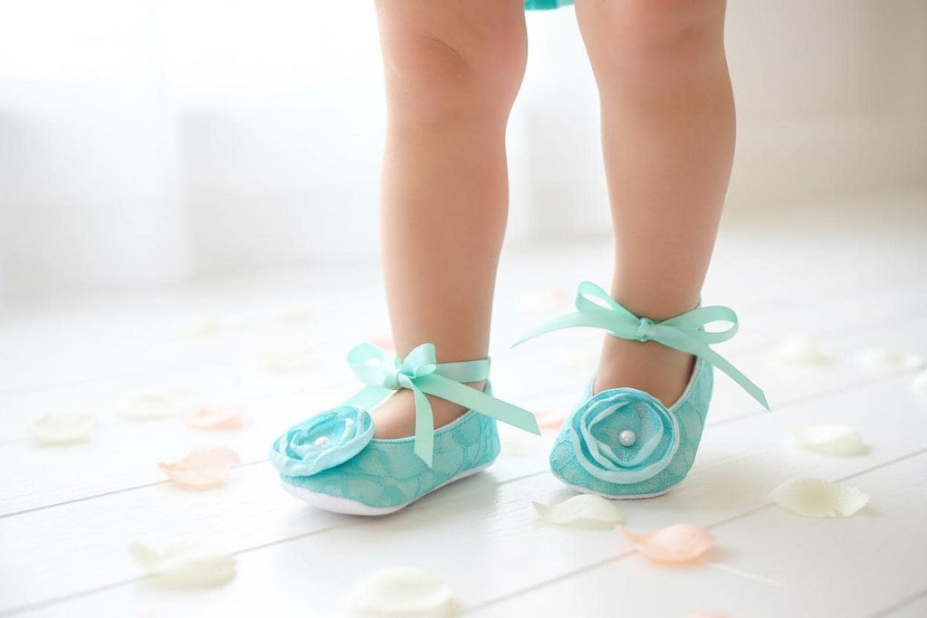 Aqua Lace Ballerina Baby Shoes: Soft Infant Slippers, Photo Outfit, Baby Shower Boutique Style