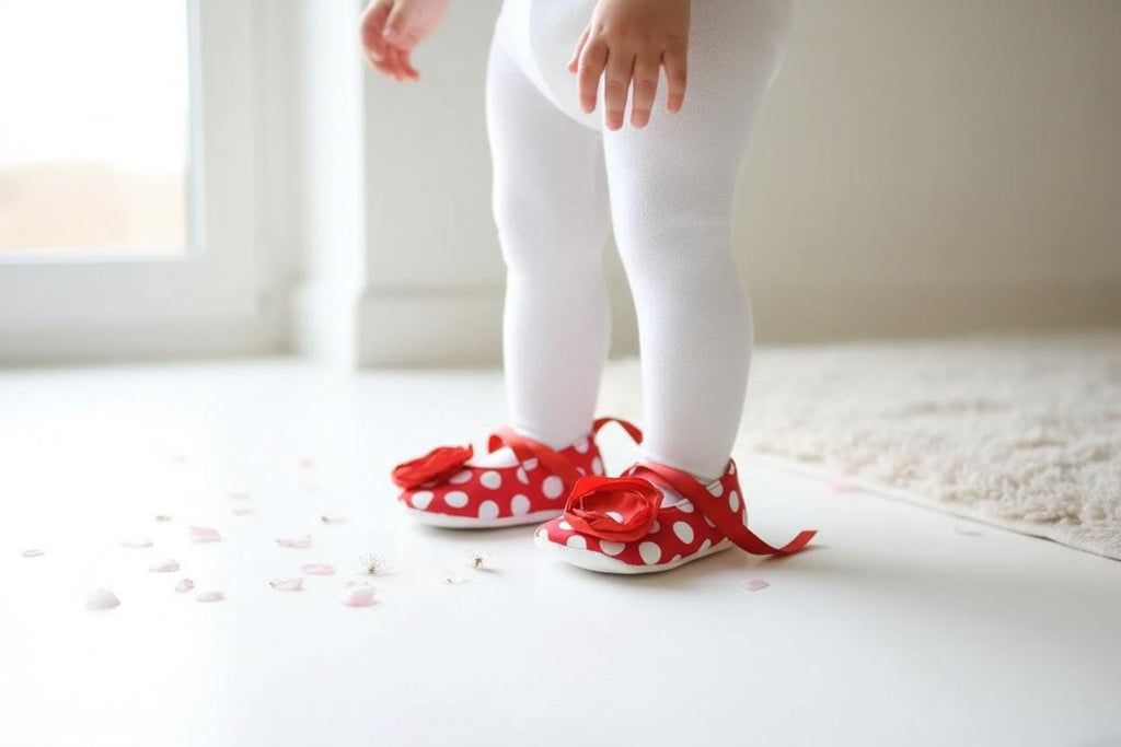 Red with White Dots Baby Shoes Baby Ballerina Slipper
