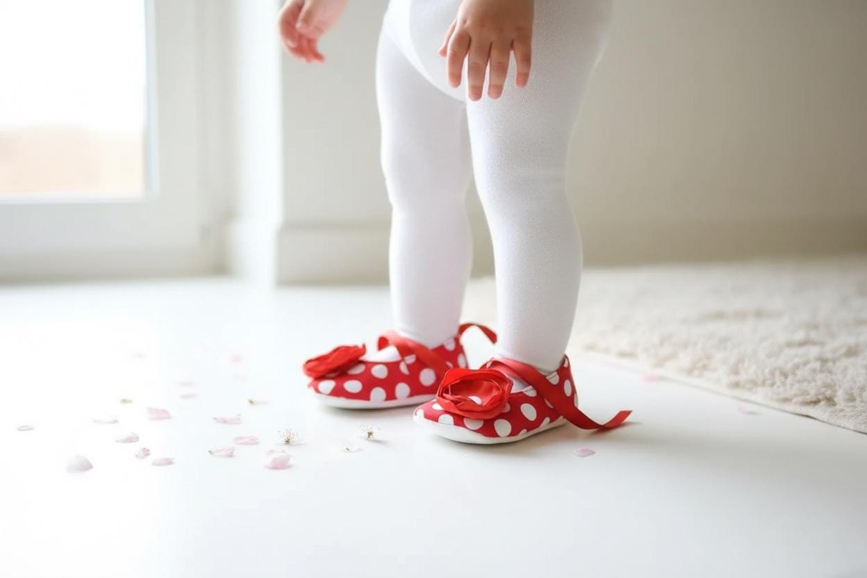 Red with White Dots Baby Shoes Baby Ballerina Slipper