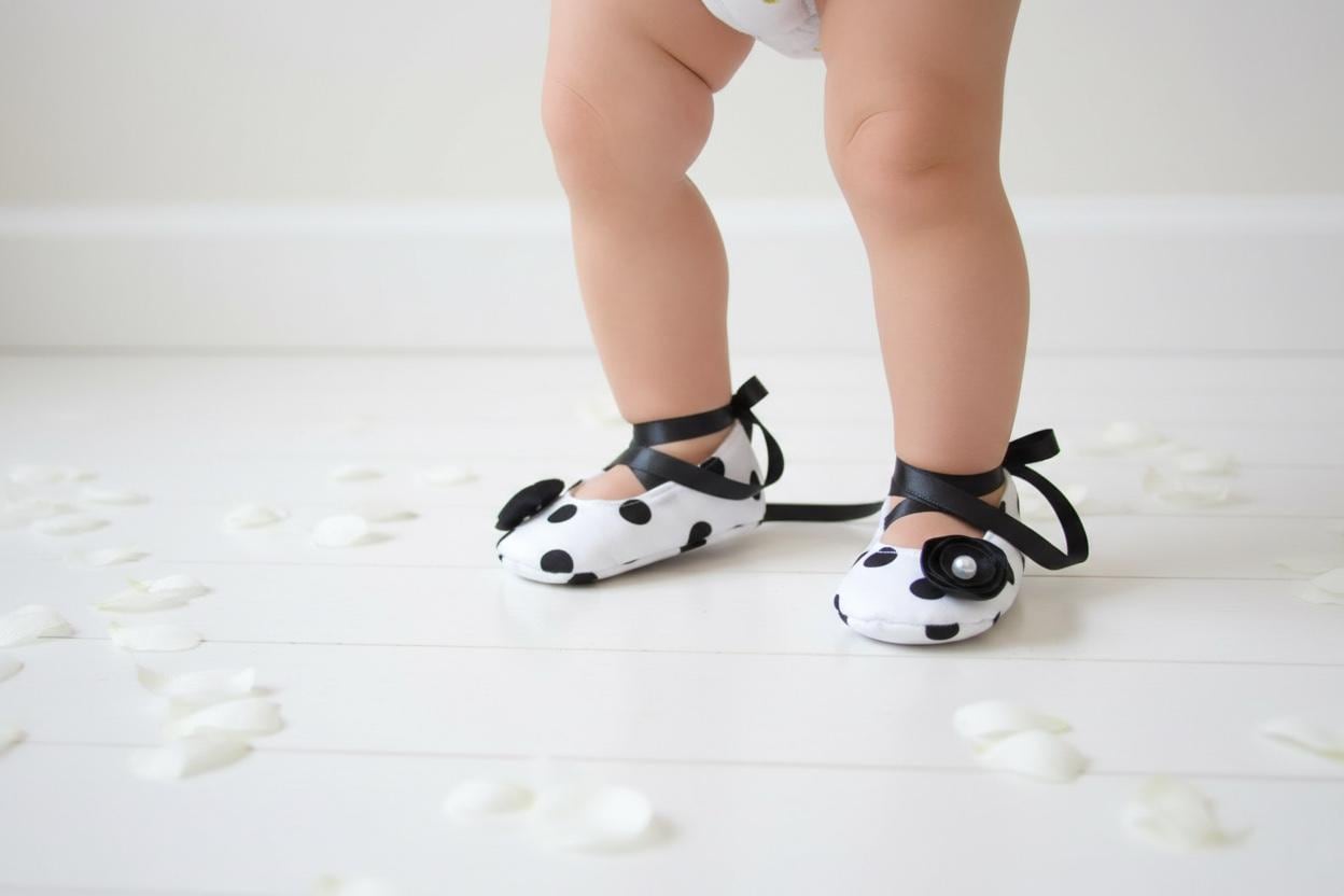 Black White Polka Dot Baby Ballerina Slippers  Classic Newborn Baby Shower Boutique Shoes