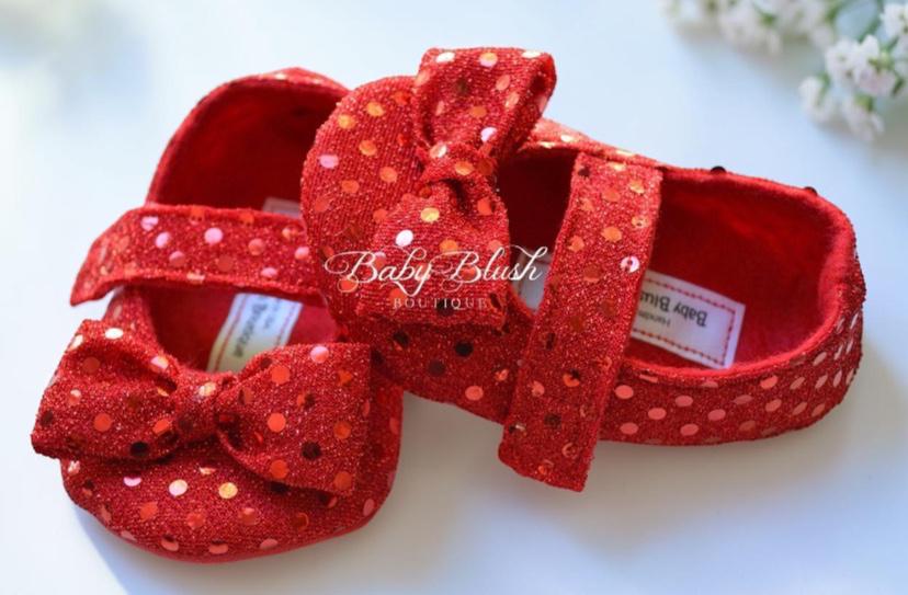 Baby Girl Ruby Slippers Soft Infant Shoes  Red Bow Toddler Ballet Flats Dress Shoes Holiday Christmas Baby Gift Boutique Shoes