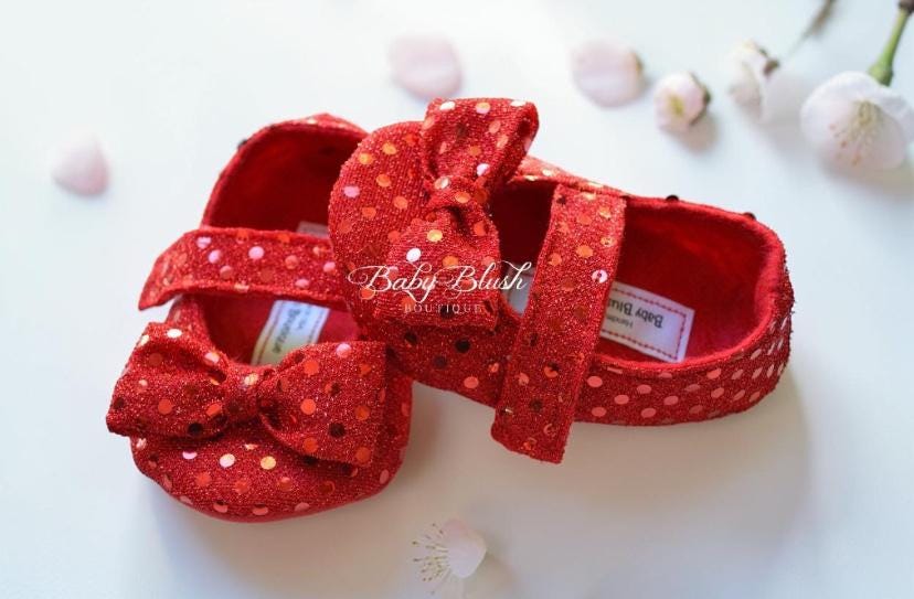 Baby Girl Ruby Slippers Soft Infant Shoes  Red Bow Toddler Ballet Flats Dress Shoes Holiday Christmas Baby Gift Boutique Shoes