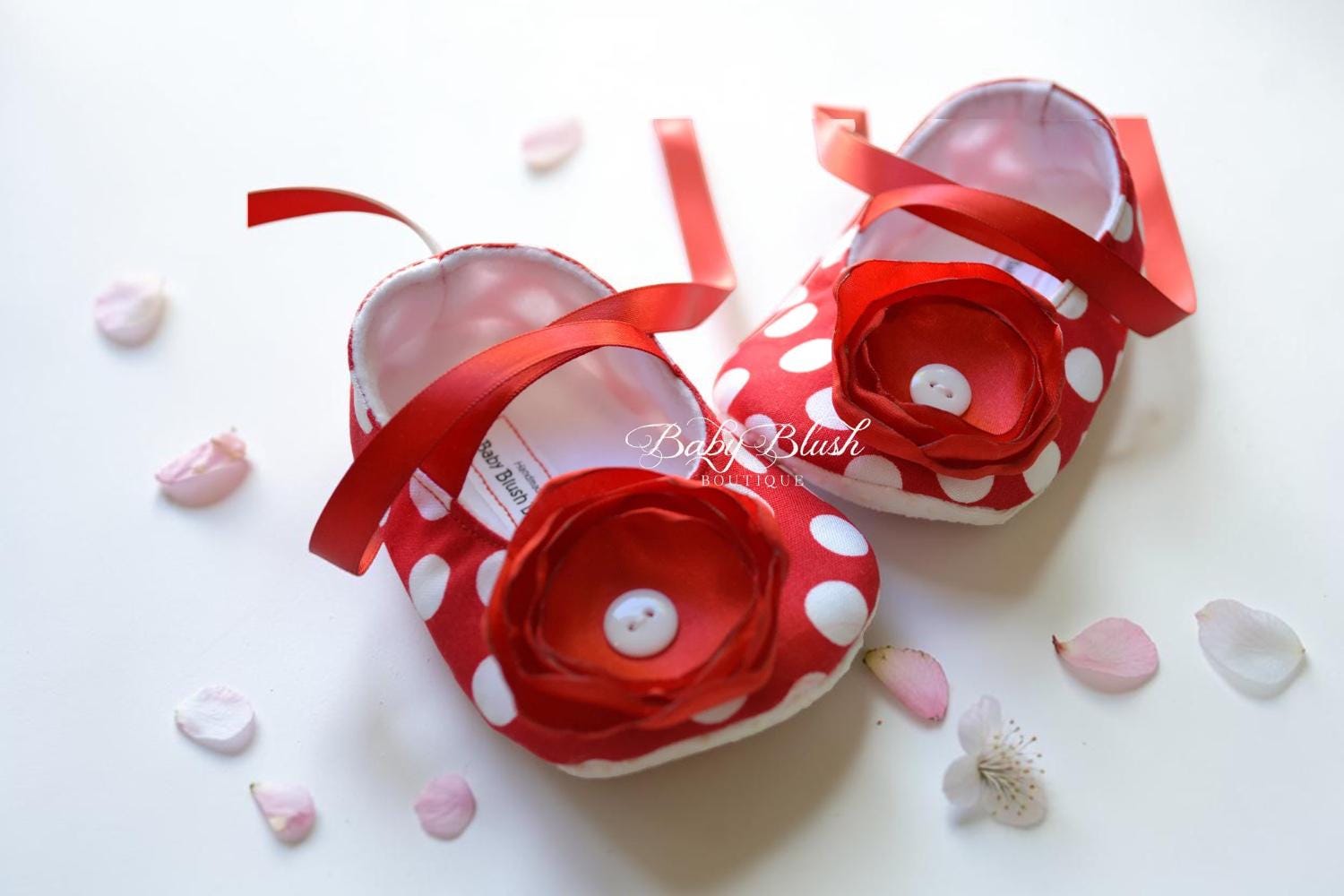 Red with White Dots Baby Shoes Baby Ballerina Slipper