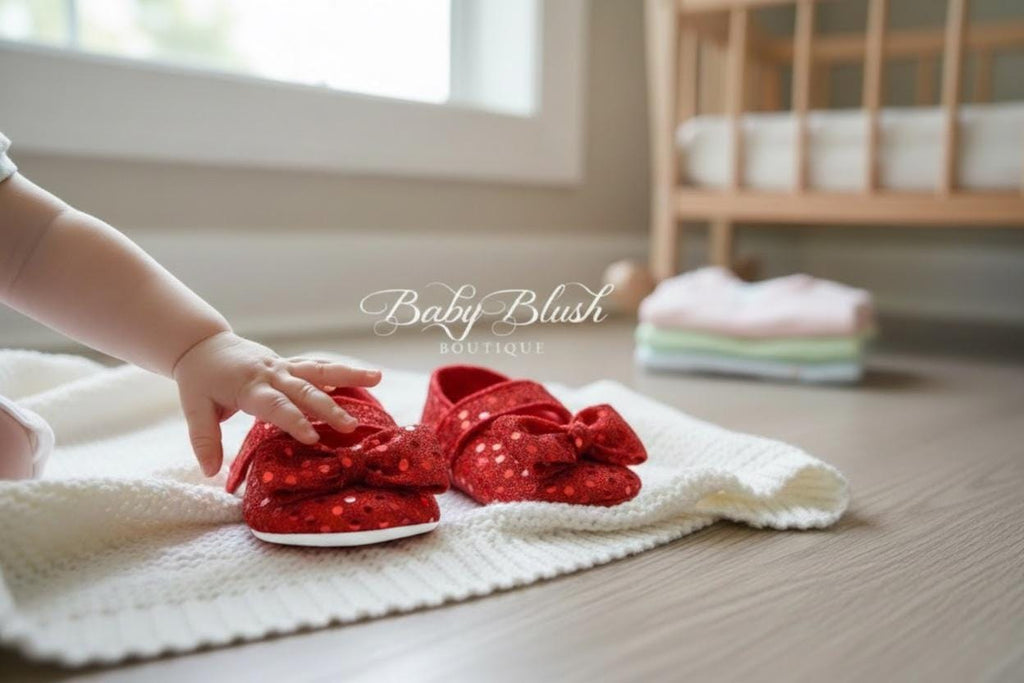 Baby Girl Ruby Slippers Soft Infant Shoes  Red Bow Toddler Ballet Flats Dress Shoes Holiday Christmas Baby Gift Boutique Shoes