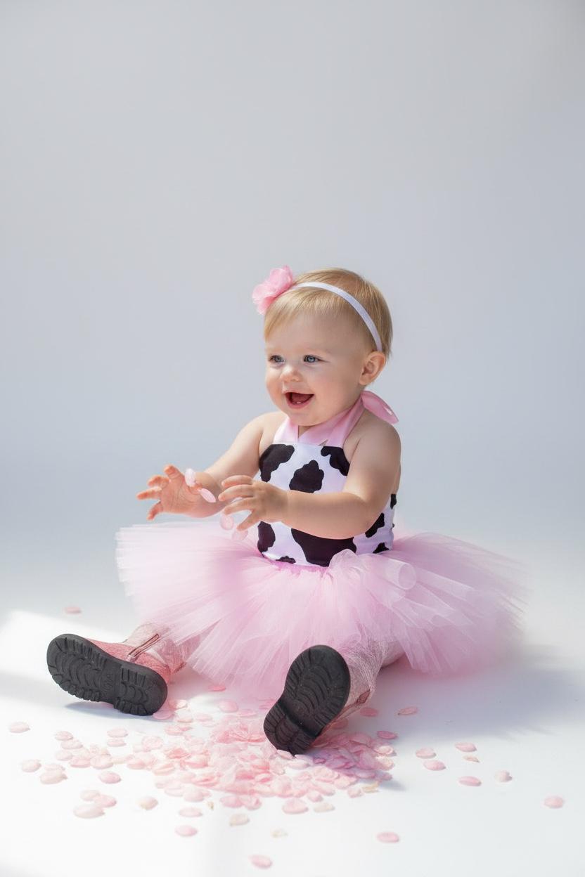 Pink Cow Tutu Baby Outfit Set Infant Girl Tutu Skirt Farm Animal Costume First Birthday Photo Outfit Baby Shower Gift Pink Boutique Set