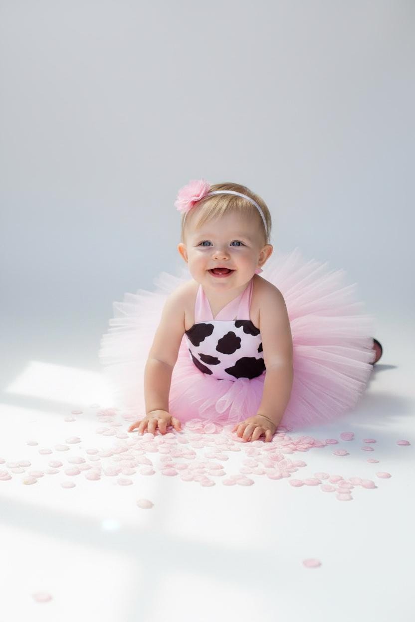 Pink Cow Tutu Baby Outfit Set Infant Girl Tutu Skirt Farm Animal Costume First Birthday Photo Outfit Baby Shower Gift Pink Boutique Set