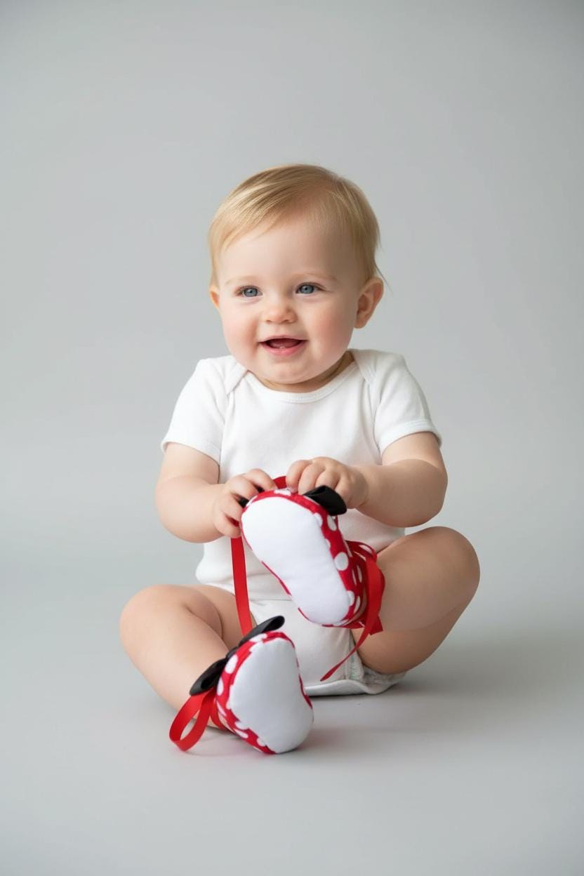 Minnie Inspired Baby Shoes Red Polka Dot Infant Girl Bow Slippers First Birthday Outfit Baby Shower Gift Disney Style Baby Boutique Shoes