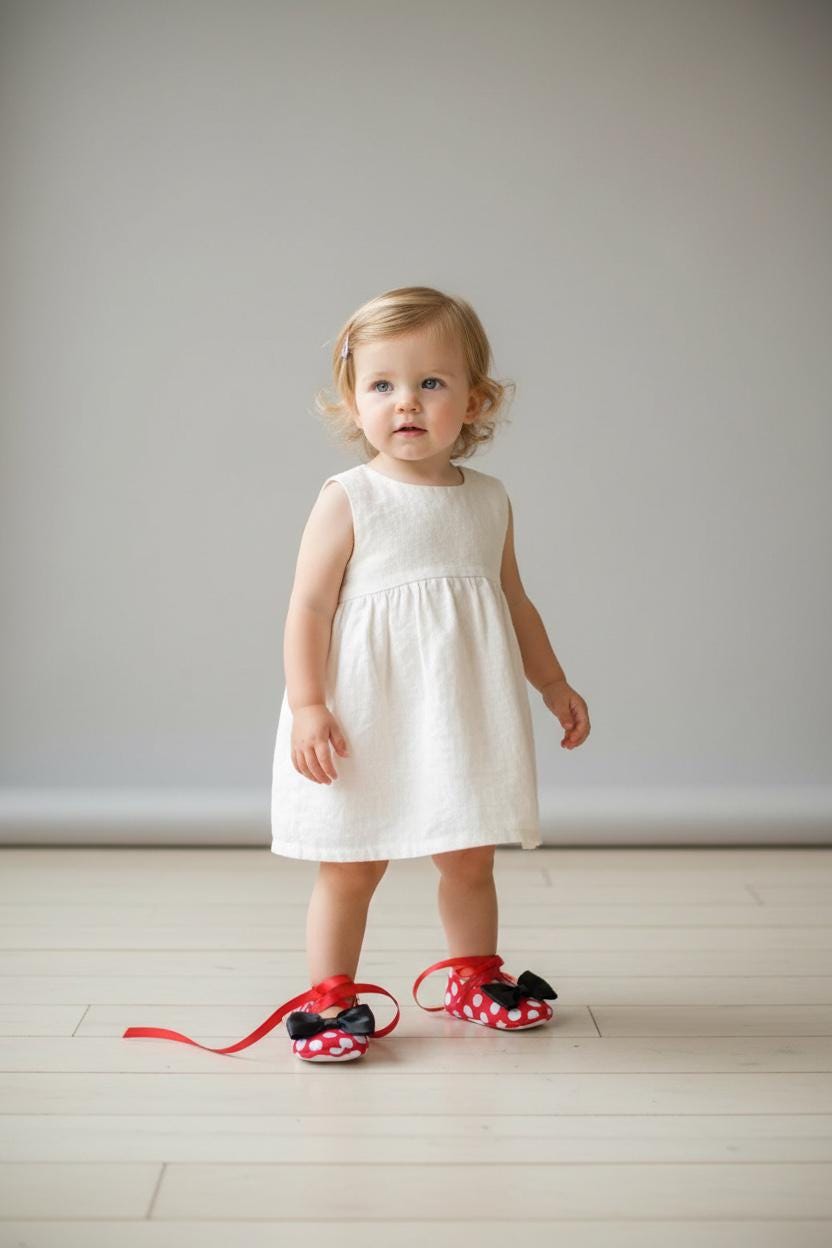 Minnie Inspired Baby Shoes Red Polka Dot Infant Girl Bow Slippers First Birthday Outfit Baby Shower Gift Disney Style Baby Boutique Shoes