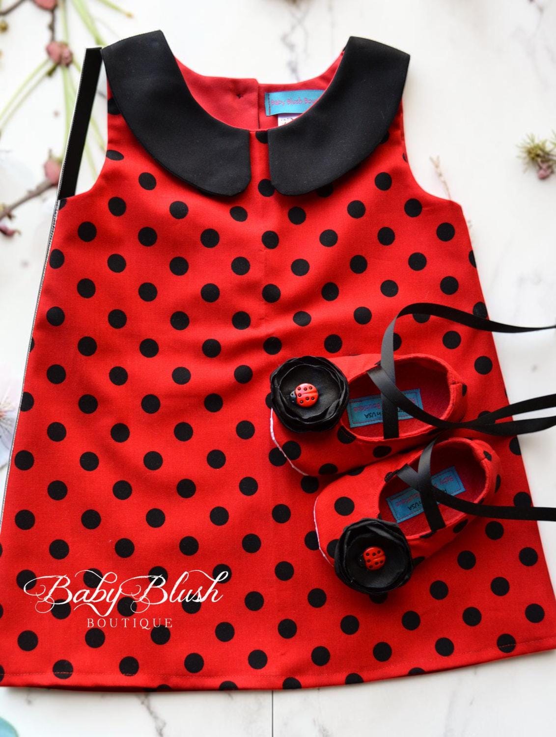 Ladybug Baby Dress Red Black Polka Dot Toddler Outfit First Birthday Outfit Girl Baby Costume Ladybug Theme Baby Shower Gift