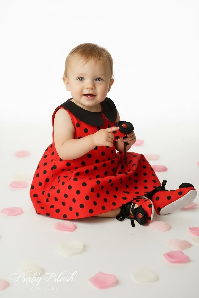 Ladybug Baby Dress Red Black Polka Dot Toddler Outfit First Birthday Outfit Girl Baby Costume Ladybug Theme Baby Shower Gift