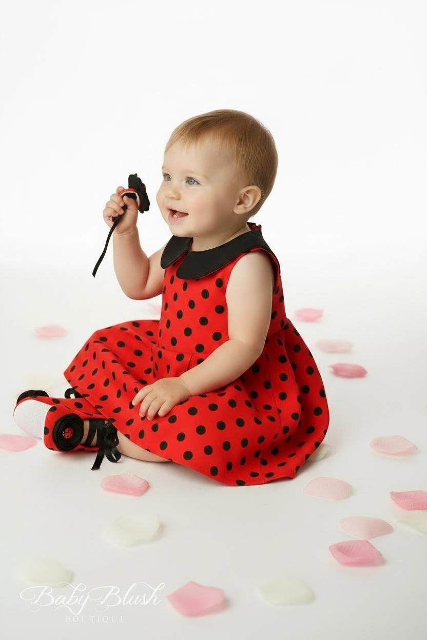 Ladybug Baby Dress Red Black Polka Dot Toddler Outfit First Birthday Outfit Girl Baby Costume Ladybug Theme Baby Shower Gift