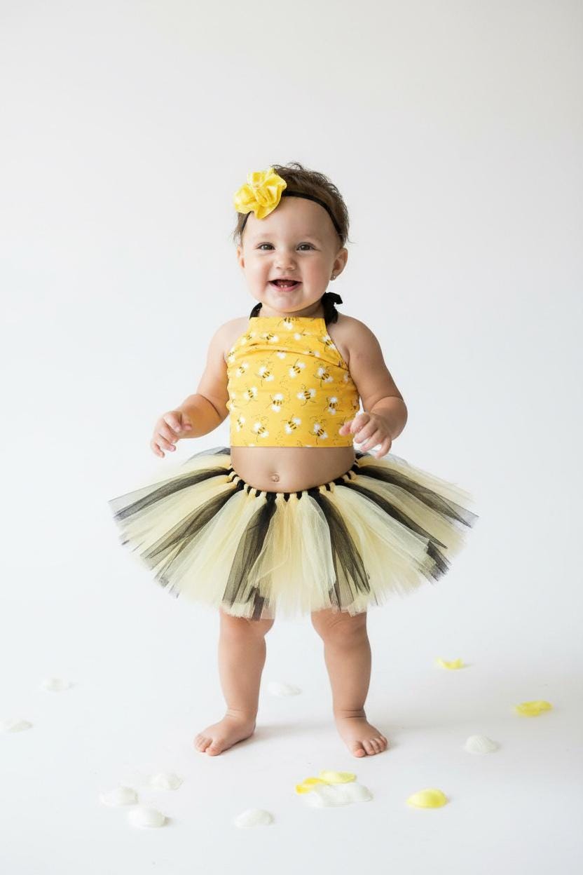 Bumble Bee Baby Tutu Outfit: First Birthday Cake Smash Costume Girl Bee Theme