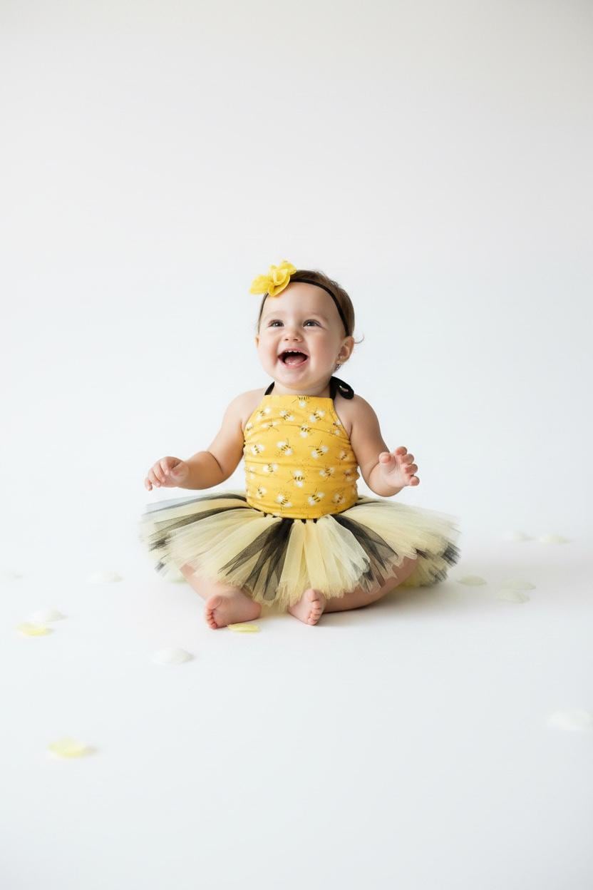Bumble Bee Baby Tutu Outfit: First Birthday Cake Smash Costume Girl Bee Theme