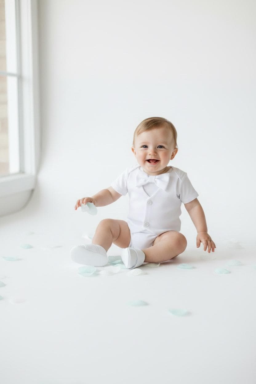 All White Baby Boy Outfit Vest Bow Tie Newborn Coming Home Outfit Christening Baptism Baby Suit Photo Outfit Baby Shower Gift
