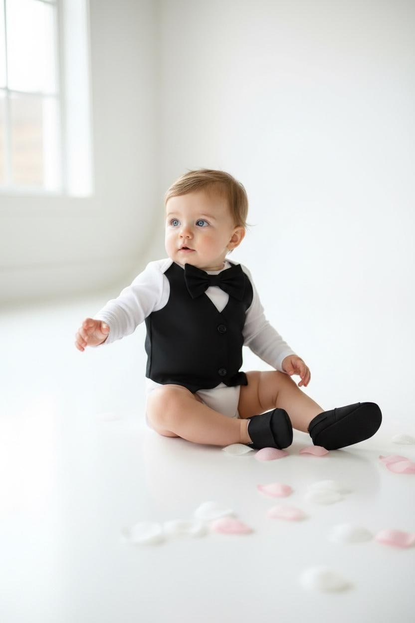 Black Baby Boy Outfit Vest Bow Tie Infant Suit Formal Baby Outfit Wedding Photo Outfit Baby Shower Gift Classic Baby Clothes