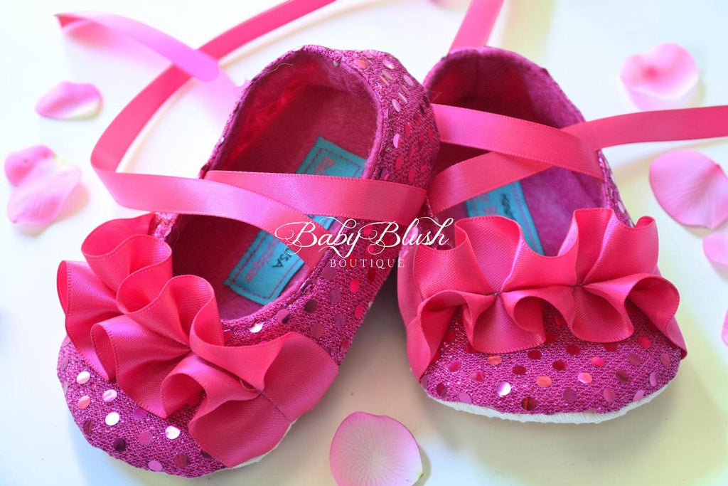 Fuchsia Sequin Baby Shoes Sparkle Infant Ballerina Slippers Baby Girl Dress Shoes Birthday Outfit Baby Shower Gift Glitter Boutique Shoes