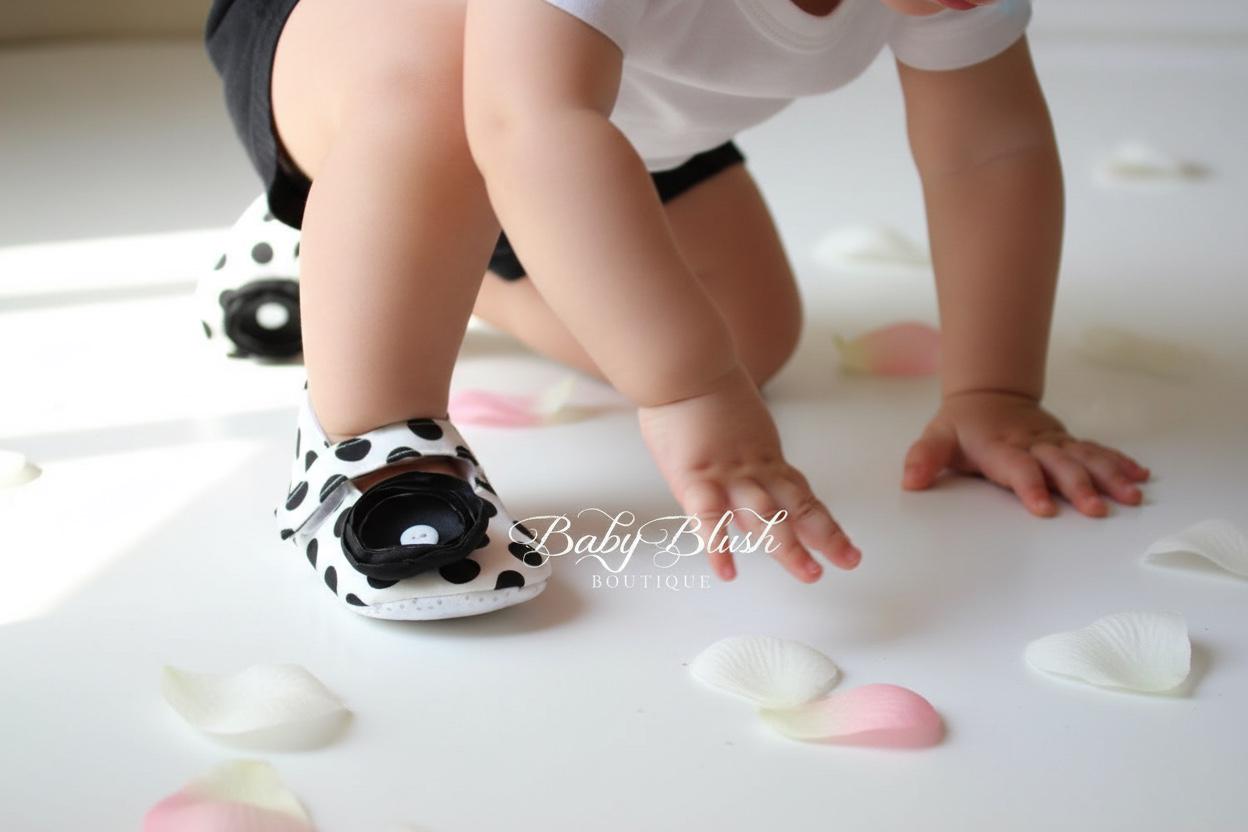 Black White Polka Dot Baby Shoes Infant Girl Ballerina Slippers Classic Baby Shoes Photo Outfit Baby Shower Gift Soft Boutique Shoes