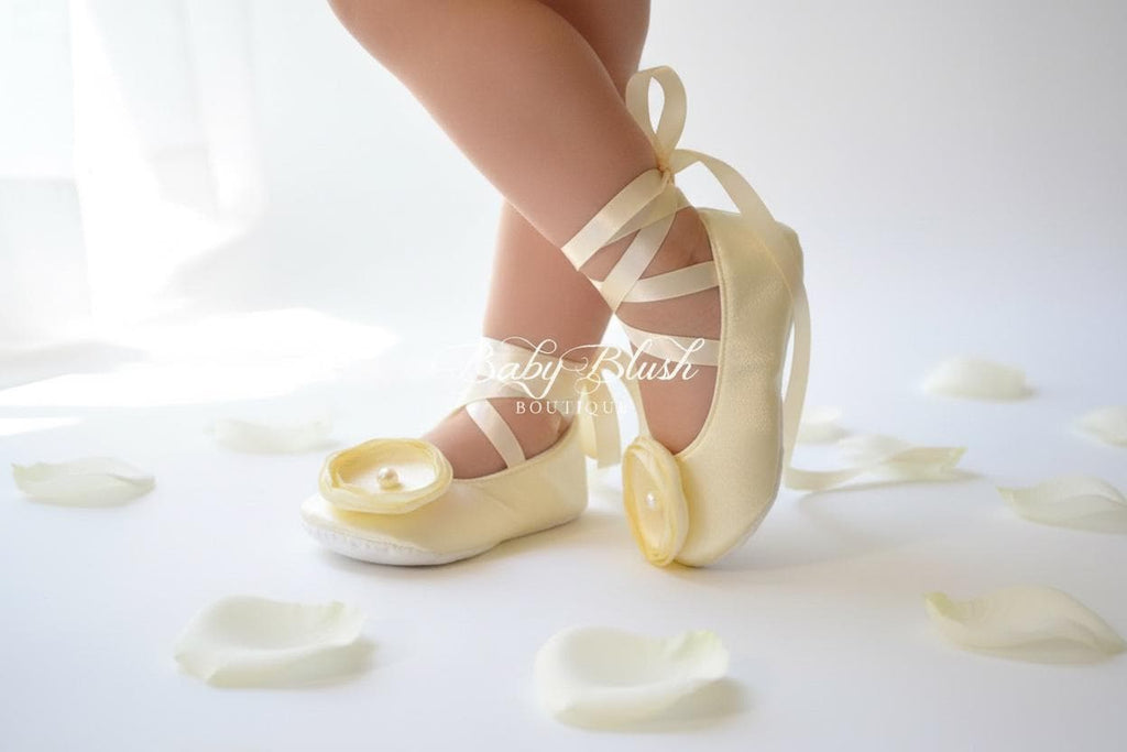 Ivory Satin Baby Shoes Soft Infant Ballerina Slippers Elegant Baby Girl Dress Shoes Christening Outfit Baby Shower Gift Boutique Shoes