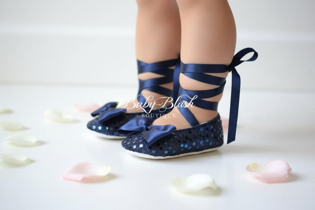 Navy Blue Sequin Baby Shoes Sparkle Infant Ballerina Slippers Baby Boy Girl Dress Shoes Birthday Outfit Baby Shower Gift Boutique Shoes
