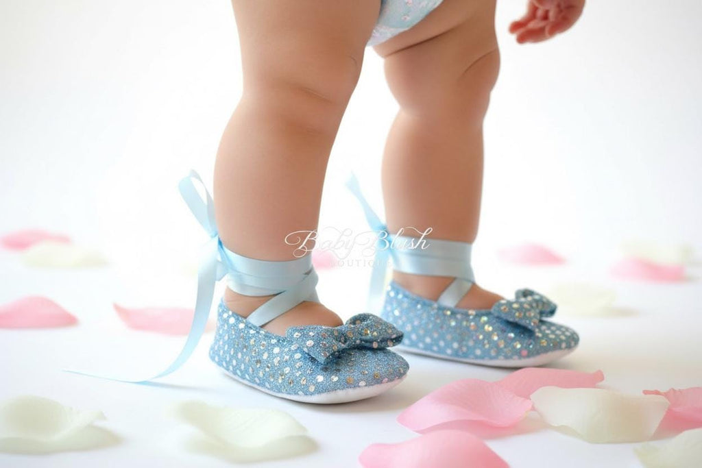 Light Blue Sequin Baby Shoes Infant Ballerina Slippers Sparkle Baby Boy Girl Dress Shoes Newborn Photo Baby Shower Gift Boutique Shoes