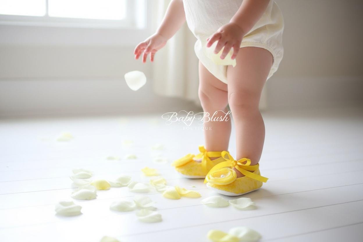 Yellow Lace Baby Shoes Vintage Infant Ballerina Slippers Baby Girl Dress Shoes Spring Outfit Newborn Photo Baby Shower Gift Boutique Shoes