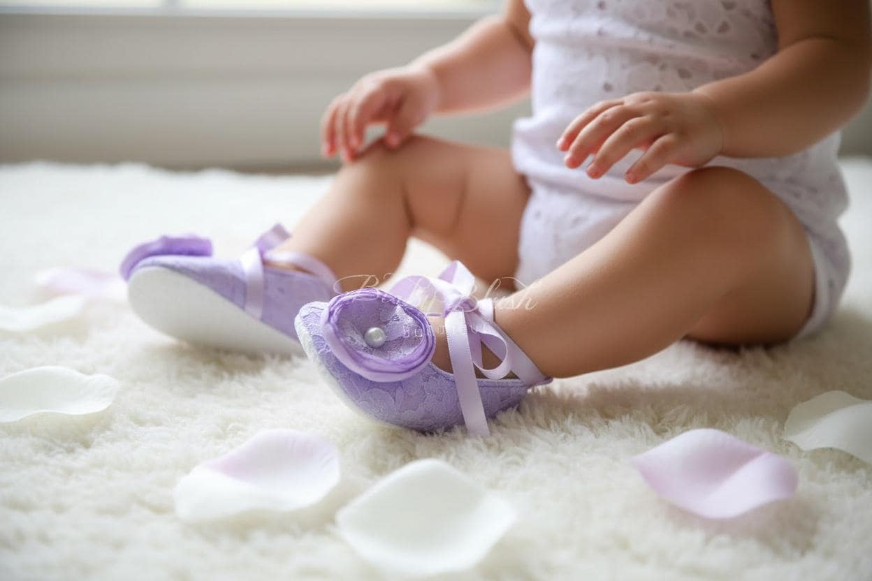 Lilac Lace Baby Shoes Vintage Infant Ballerina Slippers Purple Baby Girl Dress Shoes Newborn Photo Outfit Baby Shower Gift Boutique Shoes
