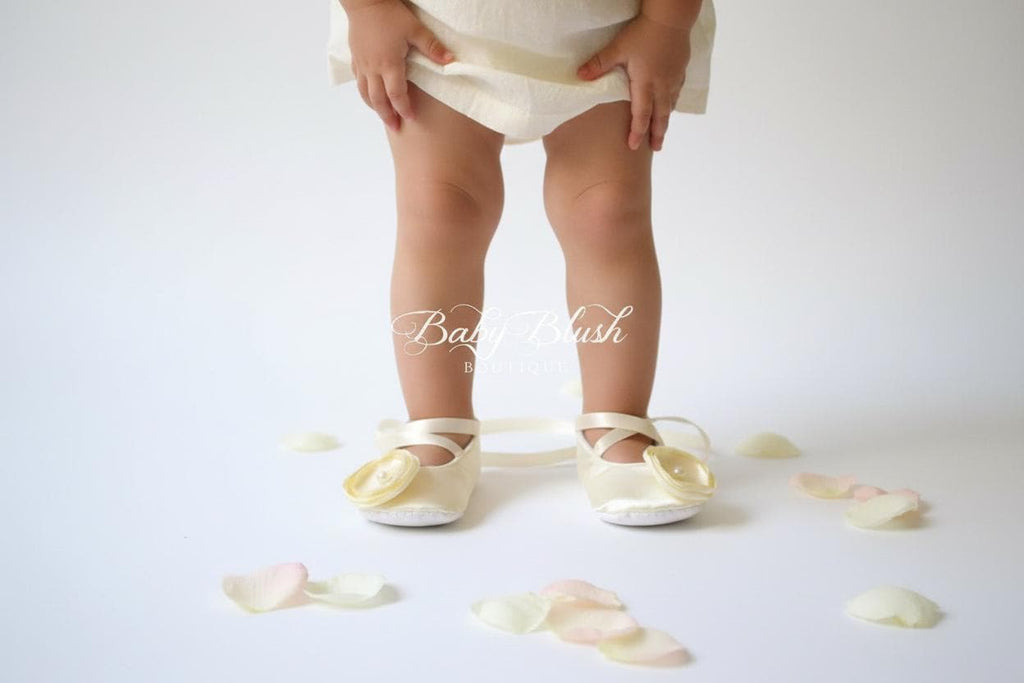 Ivory Satin Baby Shoes Soft Infant Ballerina Slippers Elegant Baby Girl Dress Shoes Christening Outfit Baby Shower Gift Boutique Shoes