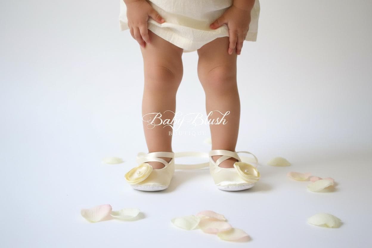 Ivory Satin Baby Shoes Soft Infant Ballerina Slippers Elegant Baby Girl Dress Shoes Christening Outfit Baby Shower Gift Boutique Shoes