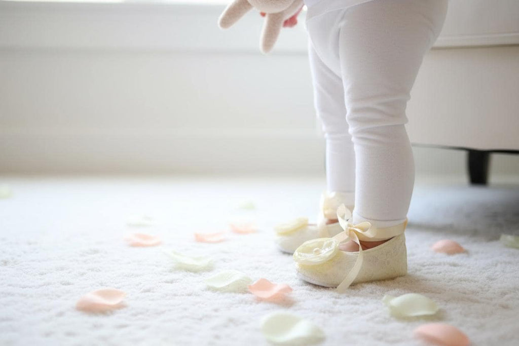 Ivory Lace Baby Shoes: Elegant Christening Ballerina Slippers for Special Occasions