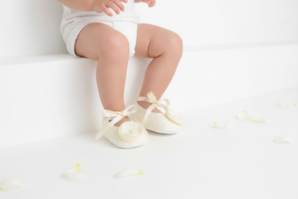Ivory Lace Baby Shoes: Elegant Christening Ballerina Slippers for Special Occasions
