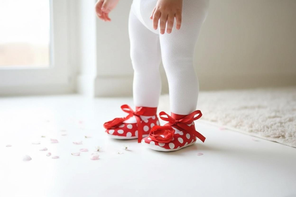 Red with White Dots Baby Shoes Baby Ballerina Slipper