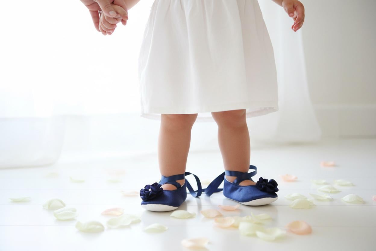 Navy Blue Satin Baby Ballerina Slippers  Elegant Infant Dress Shoes