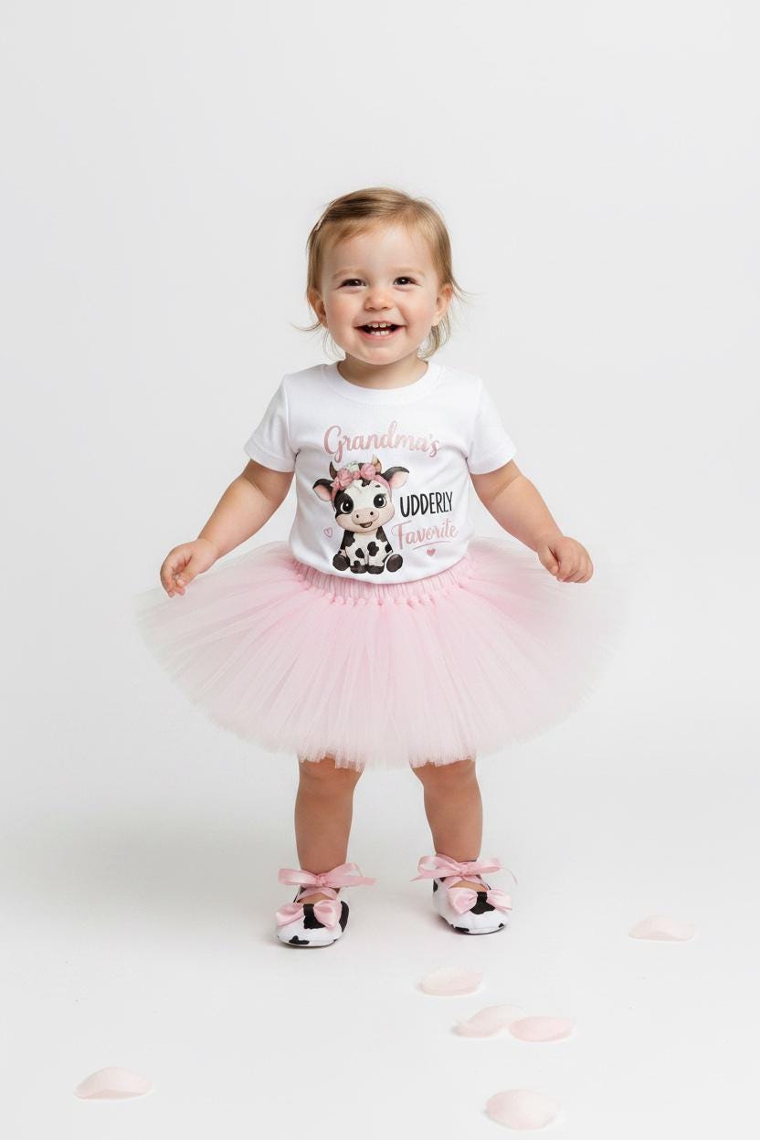 Grandma's Udderly Favorite Outfit, Cow Outfit Girl, Cow Print Baby Outfit, Pink Tutu Set, Baby Girl, Grandma Gift